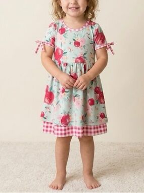 Honey Bean Girls Floral Gingham Dress